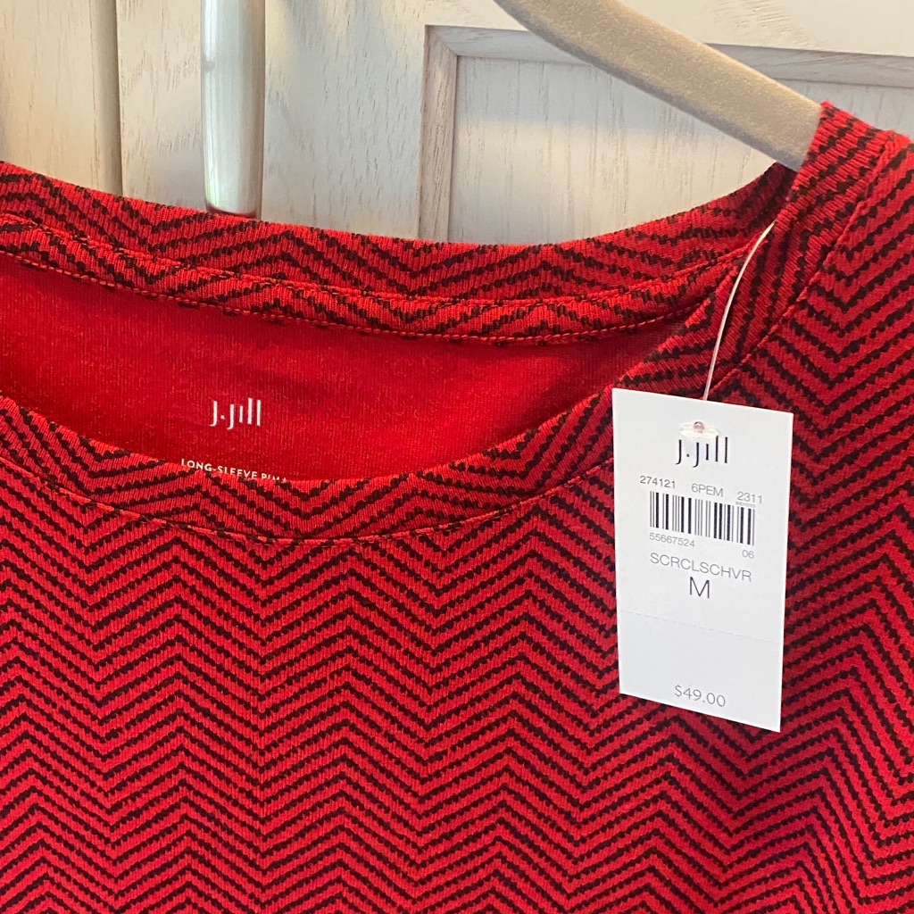 Nwt J. Jill Red And Black Chevron Long Sleeve Top